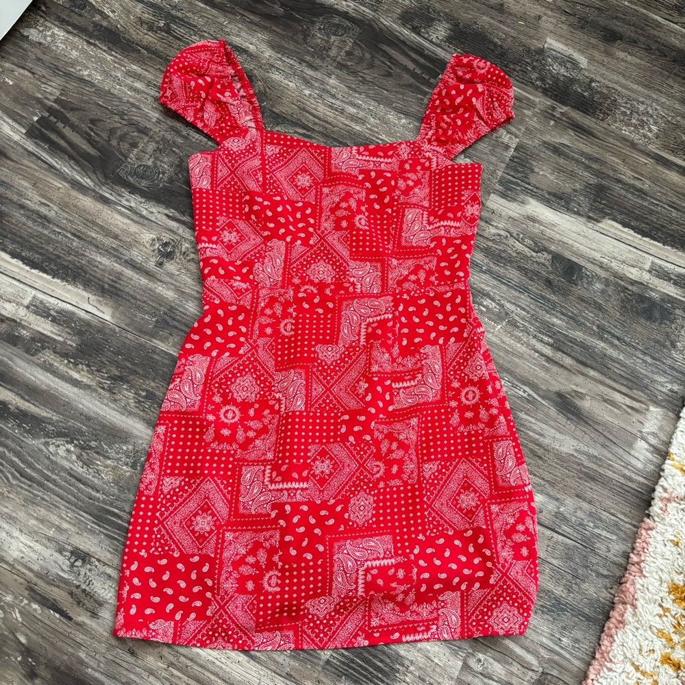 Red and white mini dress